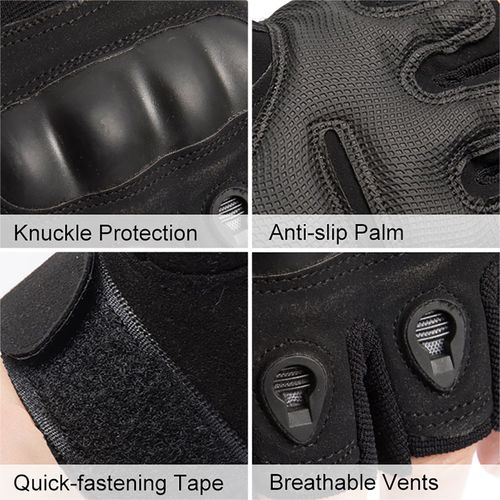 Half Finger Hard Knuckle Motorcycle Army Shooting Tactical Outdoor Breathable Gym & Fitness Riding Gloves (BLACK)