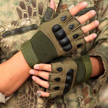 Half Finger Hard Knuckle Motorcycle Army Shooting Tactical Outdoor Breathable Gym & Fitness Riding Gloves (Army Green)