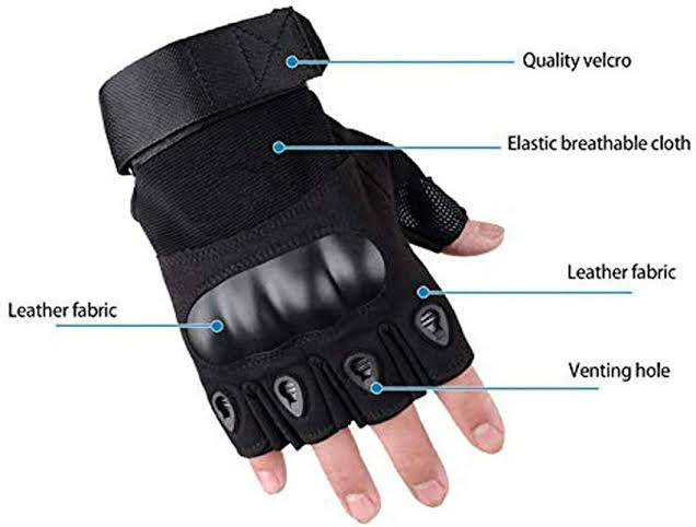Half Finger Hard Knuckle Motorcycle Army Shooting Tactical Outdoor Breathable Gym & Fitness Riding Gloves (BLACK)