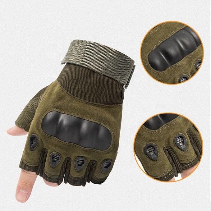 Half Finger Hard Knuckle Motorcycle Army Shooting Tactical Outdoor Breathable Gym & Fitness Riding Gloves (Army Green)