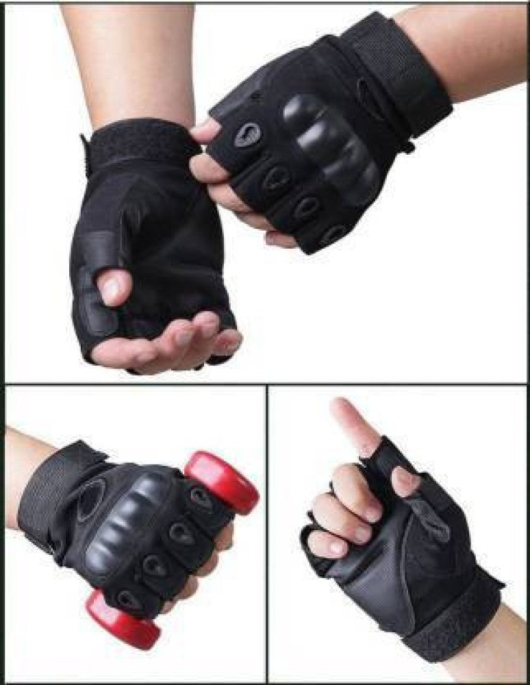 Half Finger Hard Knuckle Motorcycle Army Shooting Tactical Outdoor Breathable Gym & Fitness Riding Gloves (BLACK)