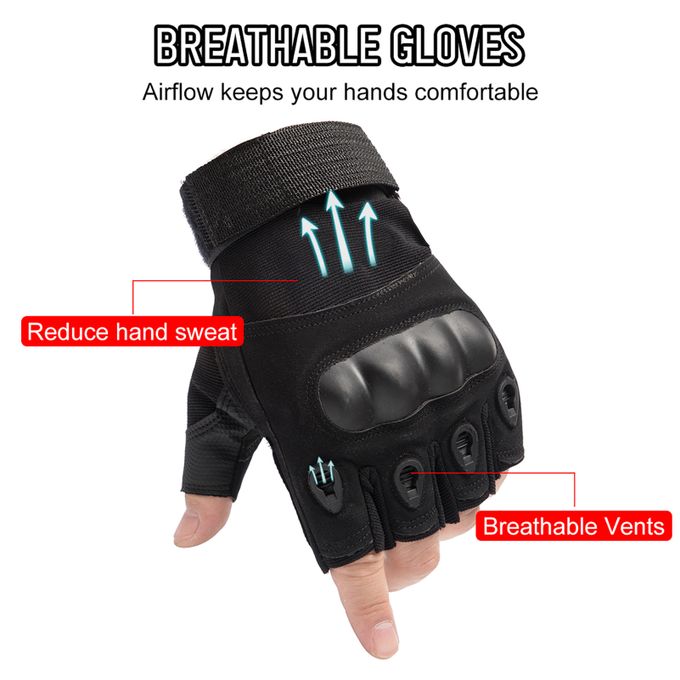 Half Finger Hard Knuckle Motorcycle Army Shooting Tactical Outdoor Breathable Gym & Fitness Riding Gloves (BLACK)