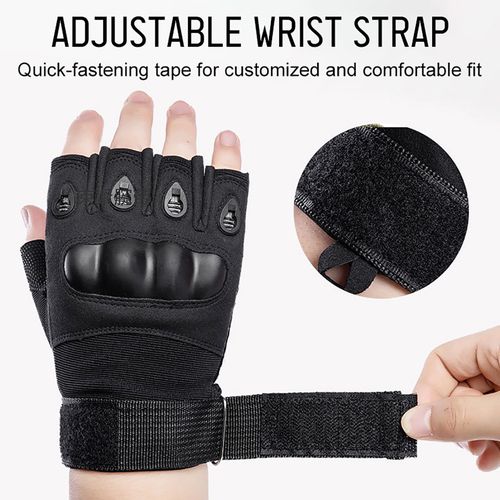 Half Finger Hard Knuckle Motorcycle Army Shooting Tactical Outdoor Breathable Gym & Fitness Riding Gloves (BLACK)