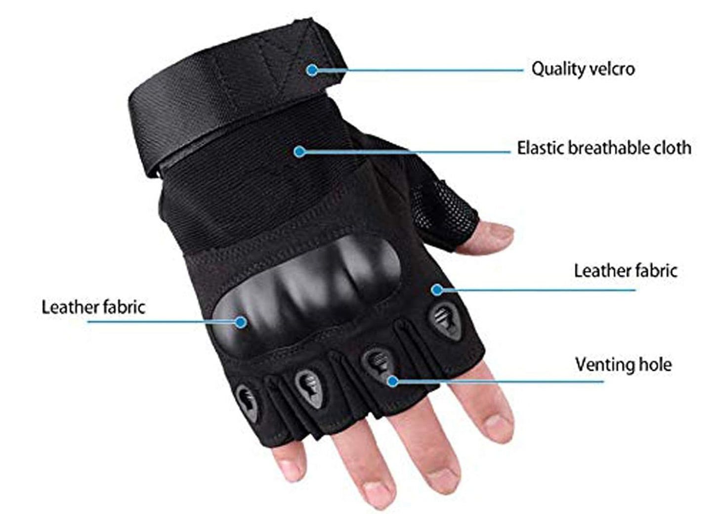 Half Finger Hard Knuckle Motorcycle Army Shooting Tactical Outdoor Breathable Gym & Fitness Riding Gloves (BLACK)