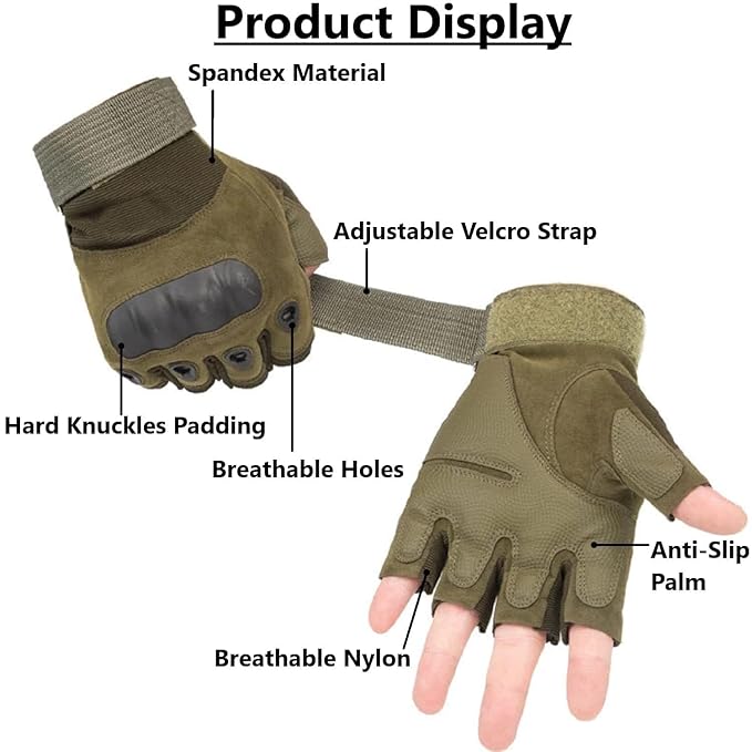 Half Finger Hard Knuckle Motorcycle Army Shooting Tactical Outdoor Breathable Gym & Fitness Riding Gloves (Army Green)