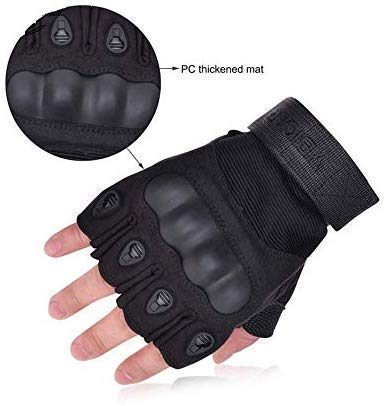 Half Finger Hard Knuckle Motorcycle Army Shooting Tactical Outdoor Breathable Gym & Fitness Riding Gloves (BLACK)