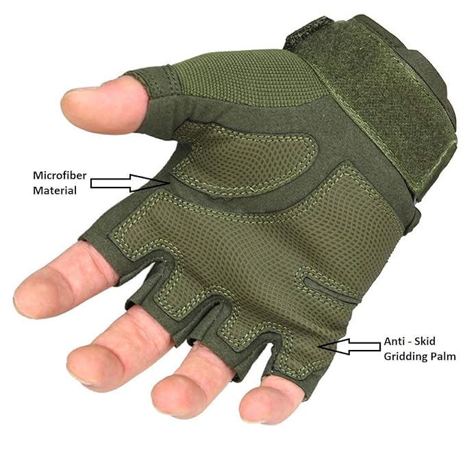 Half Finger Hard Knuckle Motorcycle Army Shooting Tactical Outdoor Breathable Gym & Fitness Riding Gloves (Army Green)
