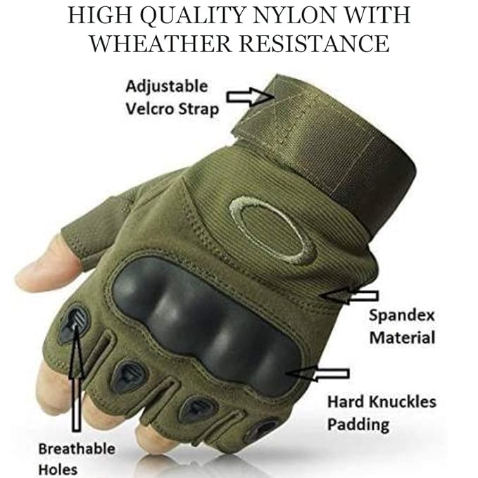 Half Finger Hard Knuckle Motorcycle Army Shooting Tactical Outdoor Breathable Gym & Fitness Riding Gloves (Army Green)