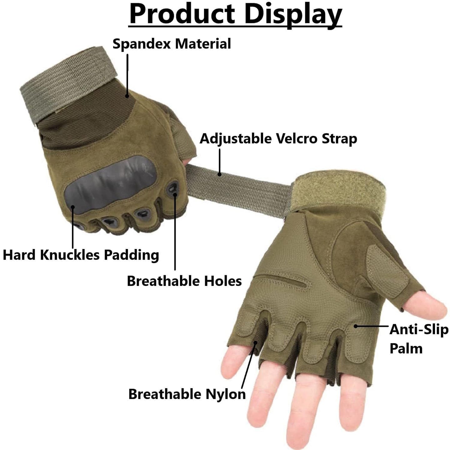 Half Finger Hard Knuckle Motorcycle Army Shooting Tactical Outdoor Breathable Gym & Fitness Riding Gloves (Army Green)